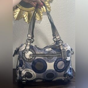 Coach Alexandra Blue/Multi Sateen Snaphead Print Large 3/Way Shoulder Bag